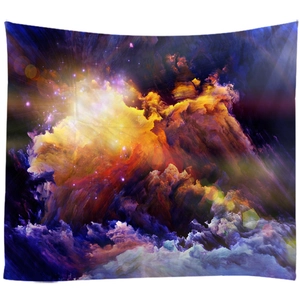 Arazzo da parete astratto con nebulosa galattica in vivaci tonalità blu e arancione