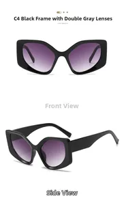 Detail view of model C4 chunky frame sunglasses with gradient purple and gray lenses
