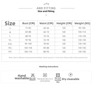 Detailed size chart for the bridal wedding gown with measurements and washing instructions
