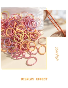Detail of colorful twisted elastic hair bands for girls with durable stretch texture
