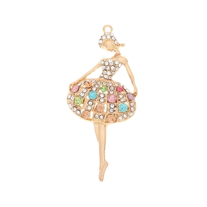 Golden ballet dancer alloy pendant with colorful rhinestones for DIY phone case decoration