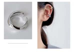 Detailed view of S925 sterling silver twisted ear cuff set in gold and silver finishes