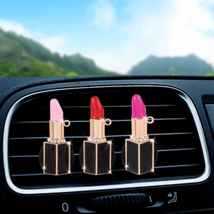 Sparkling lipstick car air vent clips with rhinestones in pink and red shades