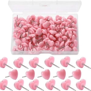 Pink heart-shaped push pins set with clear plastic storage box for DIY office stationery