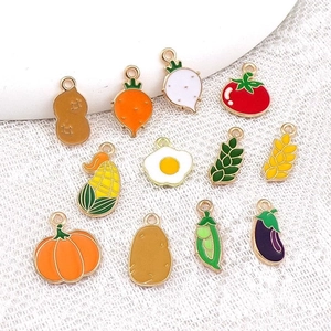 DIY colorful alloy enamel fruit and vegetable pendants set for jewelry making and crafts