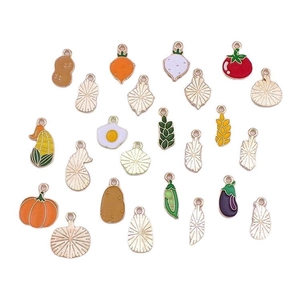 Set of 19 colorful enamel food pendants featuring carrot and pumpkin for DIY jewelry