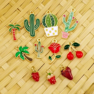 Colorful enamel alloy charms set featuring coconut tree cactus rose and fruit patterns