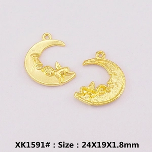 Macro shot of 24x19mm gold alloy moon angel jewelry pendants with matte brushed texture