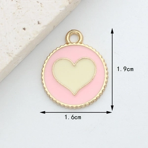 Pink enamel heart charm pendant for DIY jewelry with size 1.9cm by 1.6cm indicated