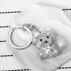 Rhinestone Bear Keychain Zinc Alloy Creative Cartoon Bowknot Bear Keyring For Backpack Student Women Decoration Gift