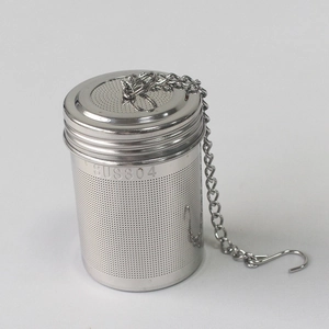 Close-up of SUS304 stainless steel tea infuser mesh with chain and hanging hook
