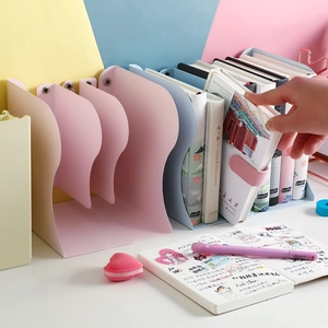Adjustable metal desk organizer bookshelf in macaron pink and blue for students