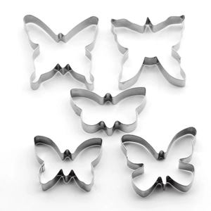 5-piece stainless steel butterfly cookie cutter set for Easter baking and cake decorating