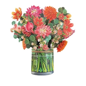 3D pop-up greeting card featuring a colorful floral bouquet in a glass vase for Mother's Day