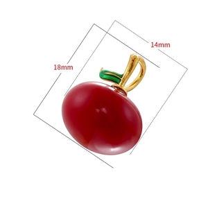 Sweet cherry fruit pendant with 18mm height, red enamel finish and golden leaf detail