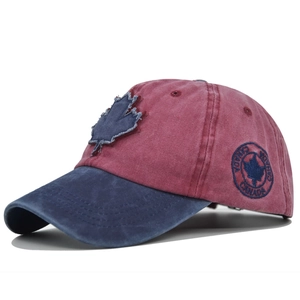 Vintage washed cotton baseball cap with Canada maple leaf embroidery in red and blue colors