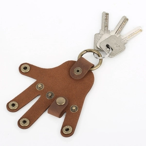 Palm Shape Genuine Leather Keychain Case Creative Hand Pattern Punk Style Car Key Pendant Ornament