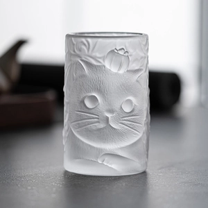 Cat Persimmon Glass Cup Frosted Heat Resistant Relief Teacup For Kung Fu Tea Home Office Drinking Creative Cute Gift