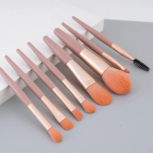 High quality 8-piece portable makeup brush set with matte pink handles and soft bristles