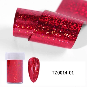 Close-up of holographic ruby red nail art foil with shiny diamond texture for DIY design