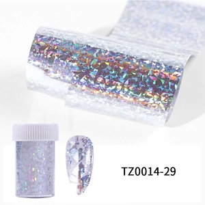 Macro detail of holographic shattered glass nail art foil with silver laser shine