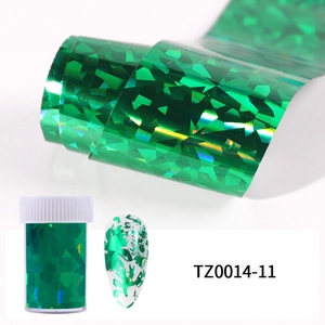 Detailed holographic green laser transfer foil for nail art DIY with glossy finish