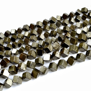 Natural Pyrite Gemstone Beads Metallic Luster Diagonal Cube Square Shape For DIY Jewelry Making Crafts