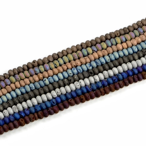 Abacus shaped 5x8mm druzy agate beads in assorted natural colors on white background