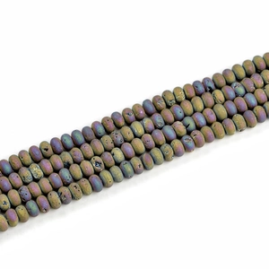 Macro view of rainbow druzy agate beads showing colorful iridescent texture and oval shape