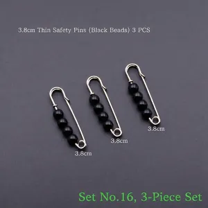 Lot de 3 broches de 3,8 cm en argent avec perles noires pour ajuster la taille des vêtements