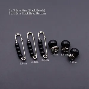 Détail du lot de 6 épingles de sûreté à perles noires pour ajustement de vêtements