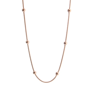 Minimalist rose gold stainless steel snake chain necklace with seven polished beads