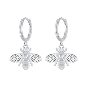 Detail of S925 sterling silver bee earrings showing 9mm inner diameter and plating