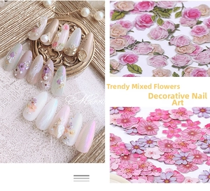 Detaillierte 3D Relief Nagelcharms mit rosa Rosen und Gänseblümchen für Maniküre-Kunst
