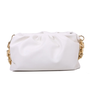 Chic white leather cloud bag with chunky gold chain strap for women, 2024 fashion style