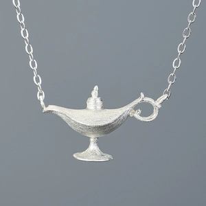 Creative S925 sterling silver Aladdin magic lamp pendant necklace with matte finish