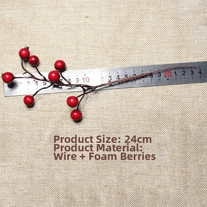 Detail of 24cm artificial red berry pick with iron wire stem for Christmas decoration