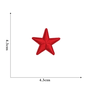 Detailed size chart of red star embroidery patch showing 4.3cm dimensions on white background