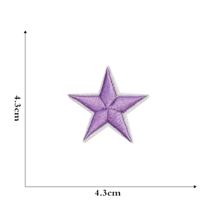 Detail view of purple star embroidered patch with 4.3cm size dimensions and measurements
