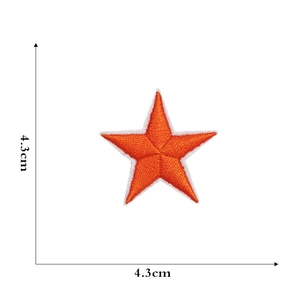 Detailed view of an embroidered orange star patch with dimension marking 4.3cm x 4.3cm