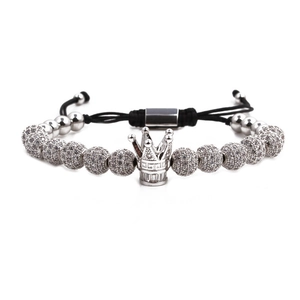 Geflochtenes Kronenarmband mit 12 Stück 8mm CZ-Diamantperlen für Damen und Herren
