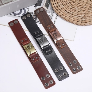 Nordic Viking axe leather bracelets in black and brown styles for men with punk metal charm