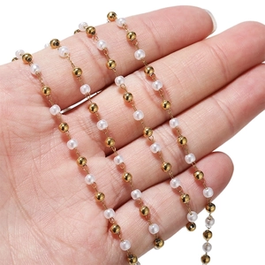 3mm pearl and gold stainless steel bead chain for DIY jewelry making accessories