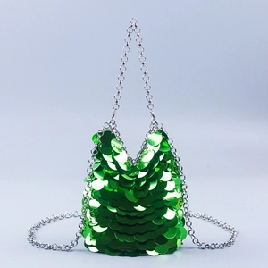 Sparkling bright green mermaid scale sequin bag with a stylish silver metal chain strap