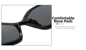 Close-up of integrated comfortable nose pads on black thick frame sunglasses