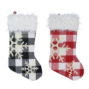 Christmas stockings set with red and black buffalo plaid and white snowflake appliques