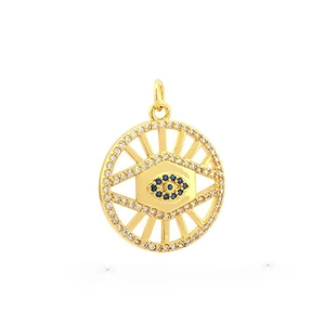 Iced-out gold evil eye pendant with blue zircon stones for DIY hip-hop jewelry making
