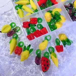 Handmade lampwork glass fruit charms set including chili and lemon for DIY jewelry
