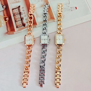 Womens Quartz Watch Square Dial Alloy Chain Bracelet Rhinestone Simple Fashion Elegant Wristwatch