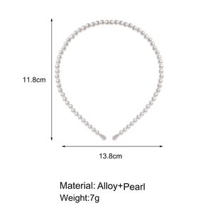 Detail showing dimensions 11.8cm x 13.8cm of the alloy and pearl headband